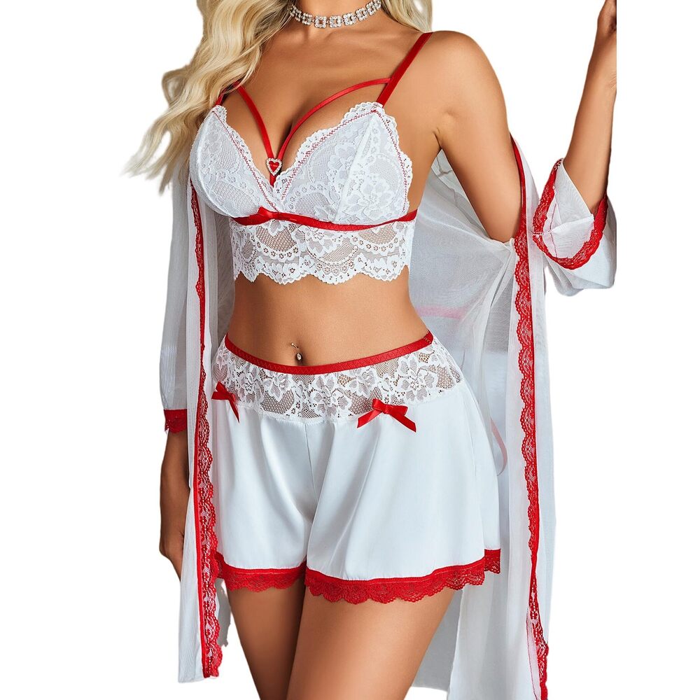 4503 Exotic Lingerie Sets Mesh Sheer Robe Sexy Lace Bra And Panty Sets Lace
